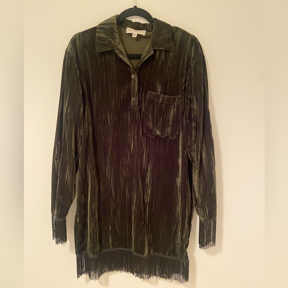 Something Navy Phoebe Green Velvet Fringe Dress - Picture 5 of 7